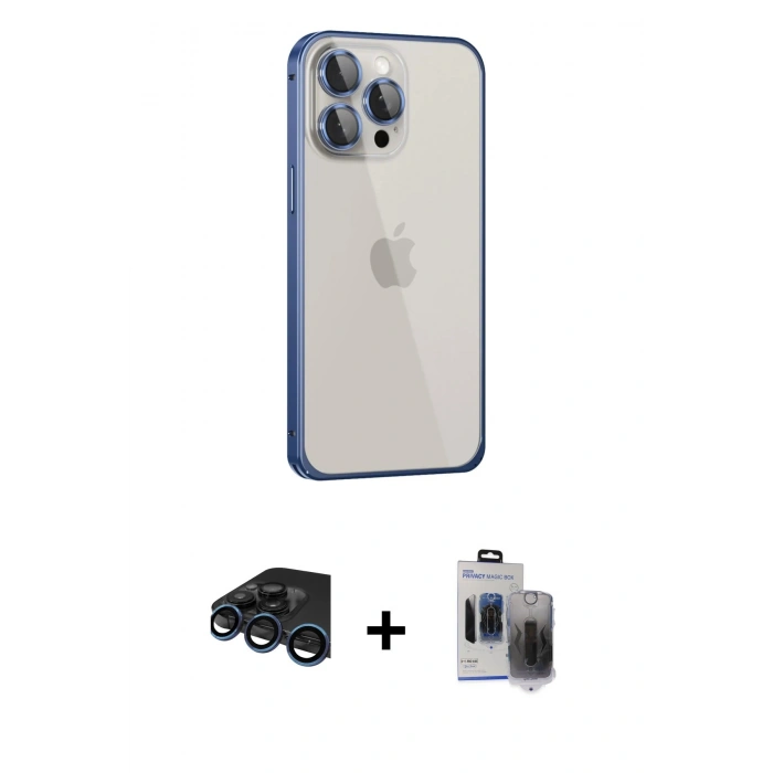 MARSİLYAN™- iPhone 15 Pro Max Kılıf Eksen Form Serisi - Siyah Vanessa Magic Hayalet Cam + Raze Metal Kamera Lens - LT