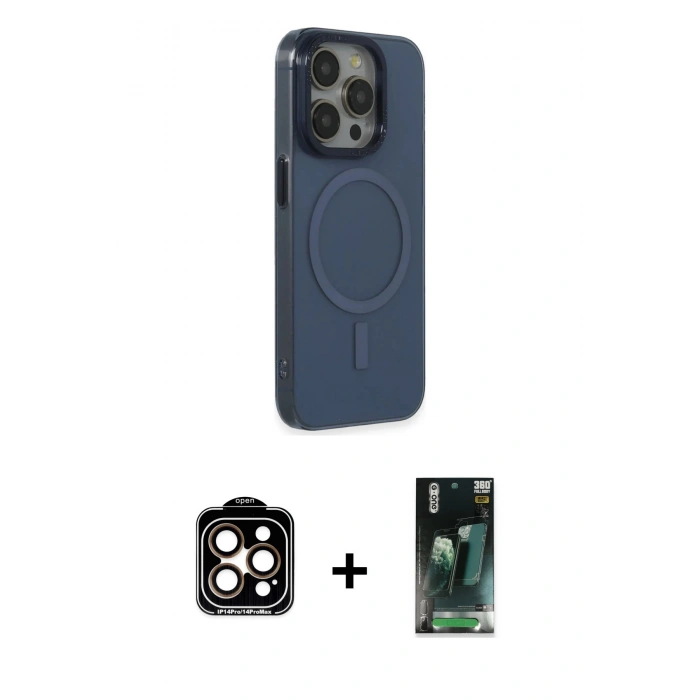 MARSİLYAN™- iPhone 15 Pro Max Kılıf Eksen Işık Prime - Siyah 360 Mat Full Body Arka Koruyucu + PVD Metal Kamera Lens - TU