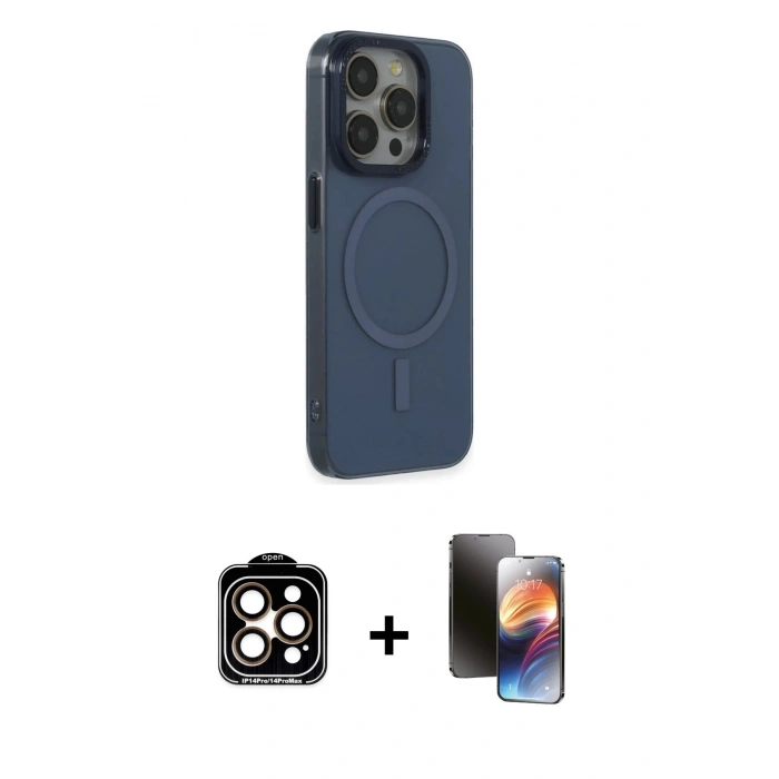 MARSİLYAN™- iPhone 15 Pro Max Kılıf Eksen Işık Prime - Siyah 3D Antistatik Mat Seramik Nano Ekran Koruyucu + PVD Metal Kamera Lens - TU