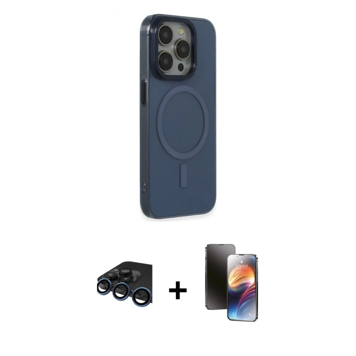 MARSİLYAN™- iPhone 15 Pro Max Kılıf Eksen Işık Prime - Siyah 3D Antistatik Mat Seramik Nano Ekran Koruyucu + Raze Metal Kamera Lens - LT
