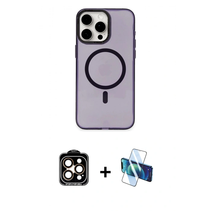 MARSİLYAN™- iPhone 15 Pro Max Kılıf Eksen Işık Prime - Siyah 3D Antistatik Seramik Nano Ekran Koruyucu + PVD Metal Kamera Lens - TU