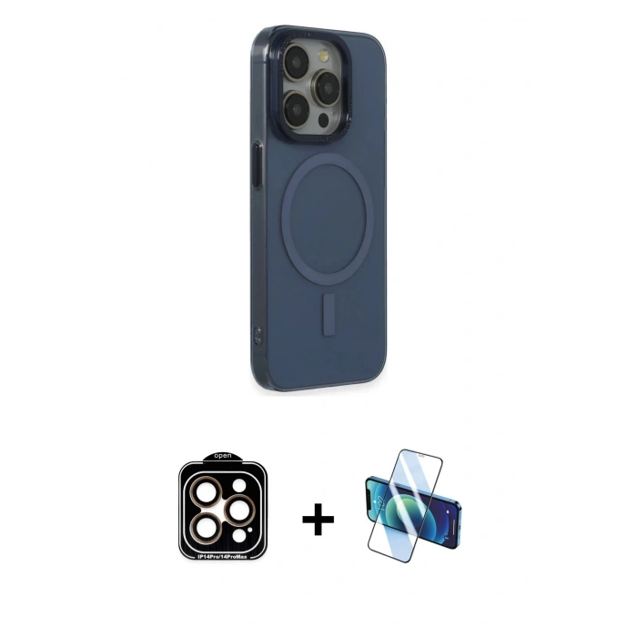 MARSİLYAN™- iPhone 15 Pro Max Kılıf Eksen Işık Prime - Siyah 3D Antistatik Seramik Nano Ekran Koruyucu + PVD Metal Kamera Lens - TU