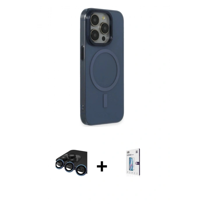 MARSİLYAN™- iPhone 15 Pro Max Kılıf Eksen Işık Prime - Siyah Bilvis 0.18mm Plus Cam Ekran Koruyucu + Raze Metal Kamera Lens - LT
