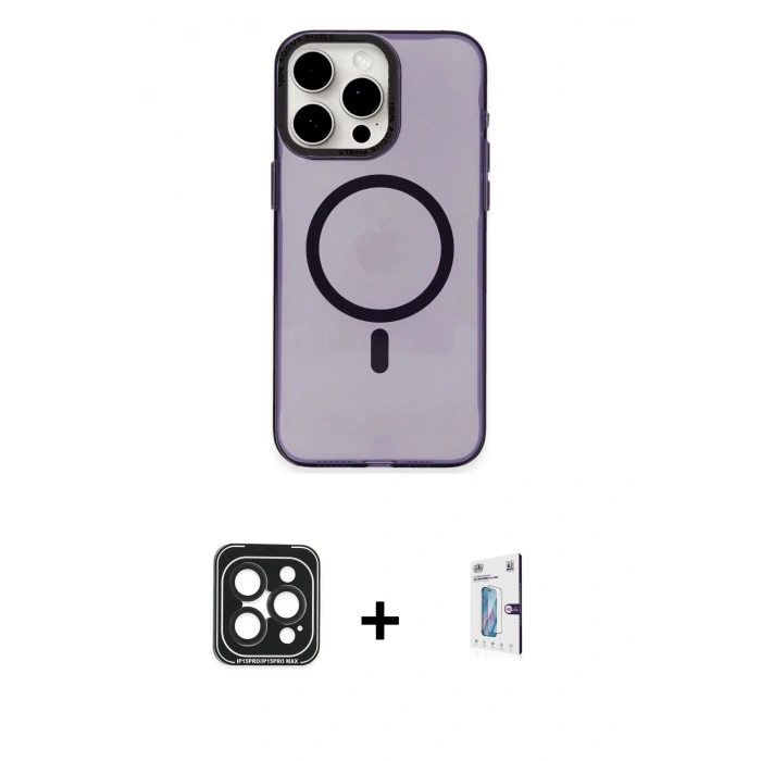MARSİLYAN™- iPhone 15 Pro Max Kılıf Eksen Işık Prime - Siyah Bilvis 0.18mm Plus Cam Ekran Koruyucu + Siyah PVD Metal Kamera Lens