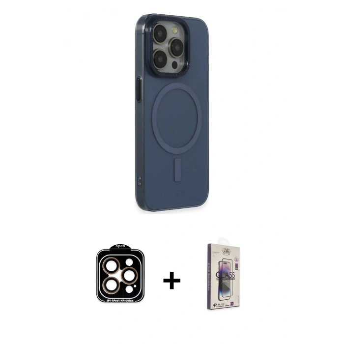 MARSİLYAN™- iPhone 15 Pro Max Kılıf Eksen Işık Prime - Siyah Bilvis 3D Cam Ekran Koruyucu + PVD Metal Kamera Lens - TU