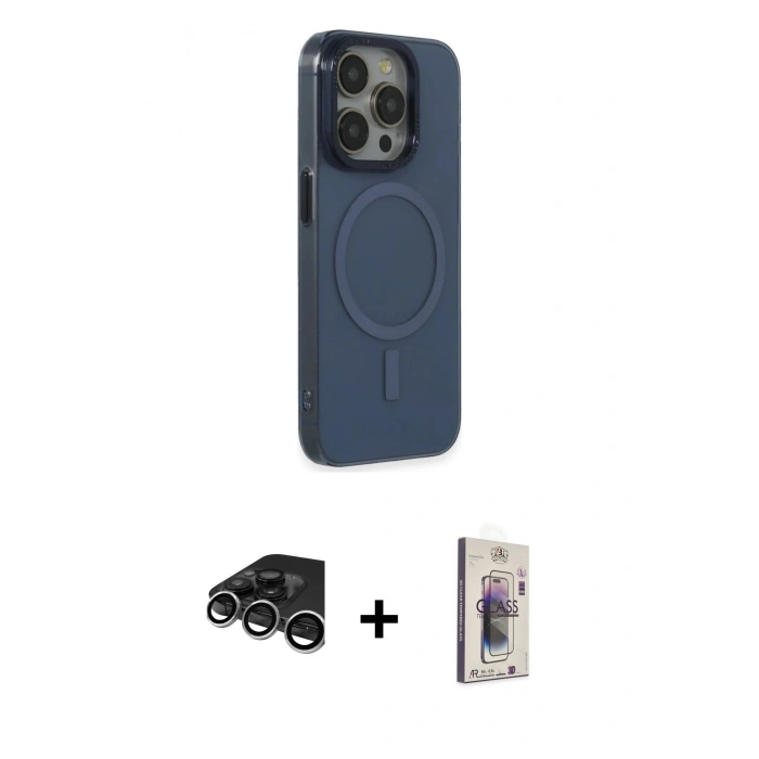 MARSİLYAN™- iPhone 15 Pro Max Kılıf Eksen Işık Prime - Siyah Bilvis 3D Cam Ekran Koruyucu + Raze Metal Kamera Lens - GS