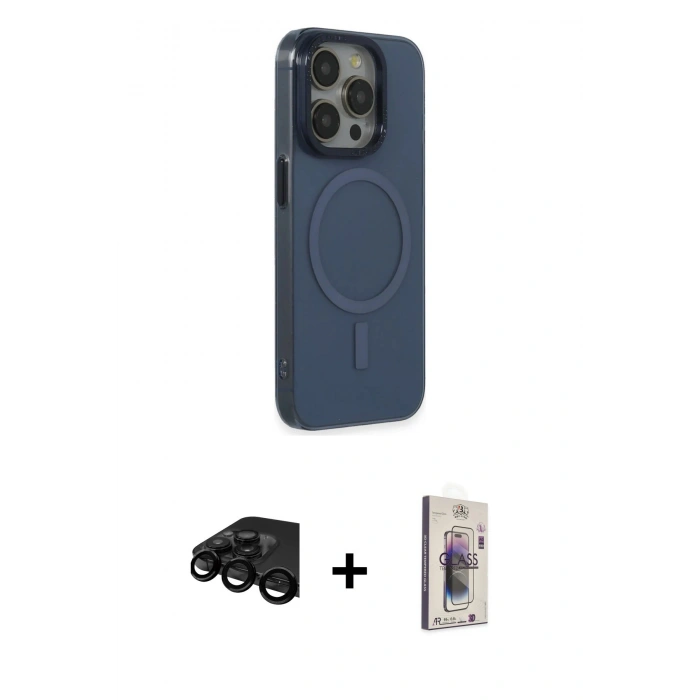 MARSİLYAN™- iPhone 15 Pro Max Kılıf Eksen Işık Prime - Siyah Bilvis 3D Cam Ekran Koruyucu + Raze Metal Kamera Lens - SH