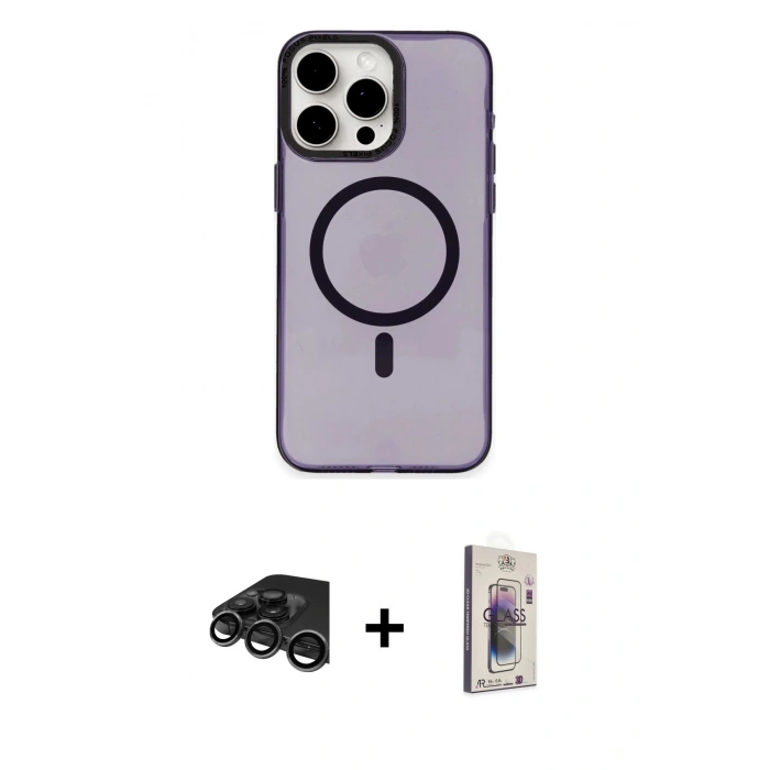 MARSİLYAN™- iPhone 15 Pro Max Kılıf Eksen Işık Prime - Siyah Bilvis 3D Cam Ekran Koruyucu + Raze Metal Kamera Lens - TMGI