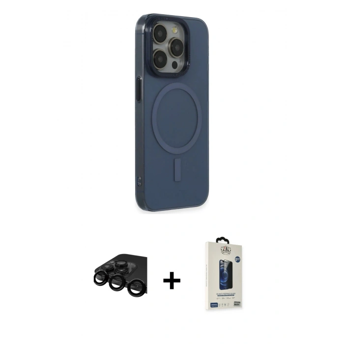MARSİLYAN™- iPhone 15 Pro Max Kılıf Eksen Işık Prime - Siyah Bilvis Hayalet Cam Ekran Koruyucu + Raze Metal Kamera Lens - SH