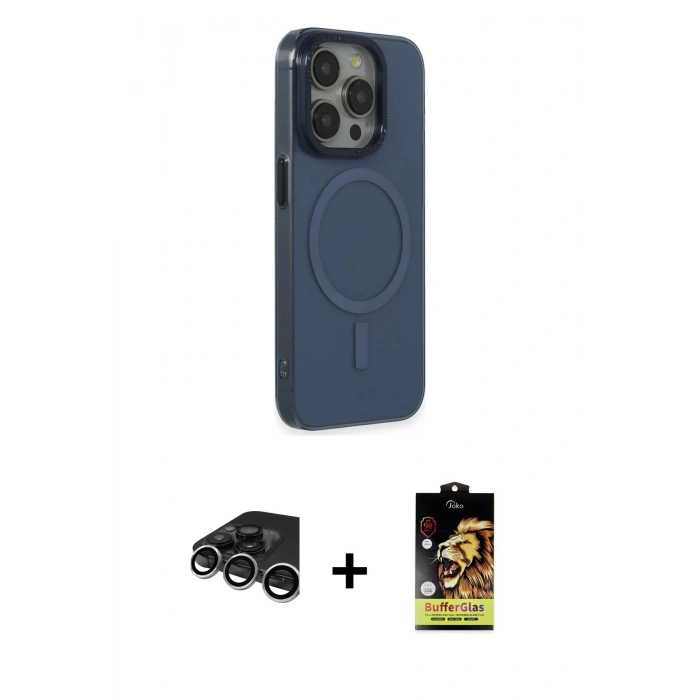 MARSİLYAN™- iPhone 15 Pro Max Kılıf Eksen Işık Prime - Siyah Buffer Cam Ekran Koruyucu + Raze Metal Kamera Lens - GS
