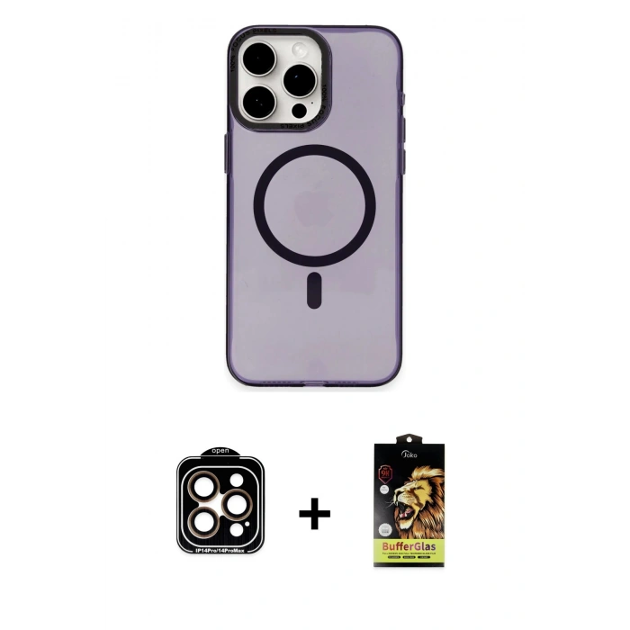 MARSİLYAN™- iPhone 15 Pro Max Kılıf Eksen Işık Prime - Siyah Buffer Cam Ekran Koruyucu + PVD Metal Kamera Lens - TU