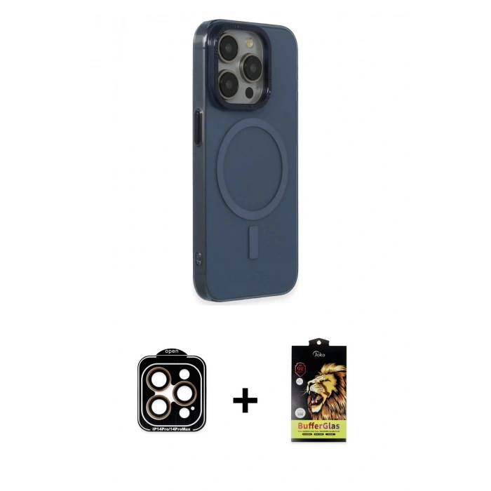 MARSİLYAN™- iPhone 15 Pro Max Kılıf Eksen Işık Prime - Siyah Buffer Cam Ekran Koruyucu + PVD Metal Kamera Lens - TU