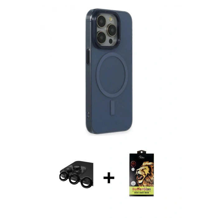 MARSİLYAN™- iPhone 15 Pro Max Kılıf Eksen Işık Prime - Siyah Buffer Cam Ekran Koruyucu + Raze Metal Kamera Lens - SH