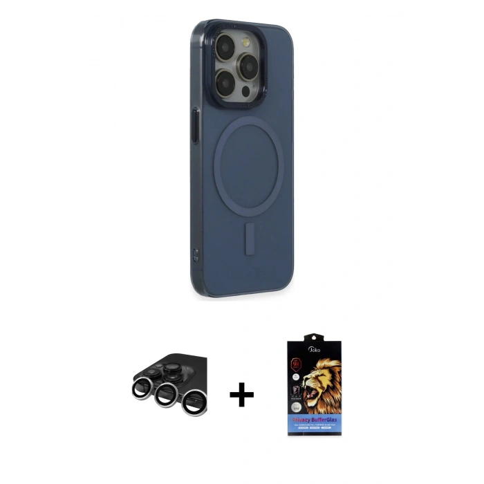 MARSİLYAN™- iPhone 15 Pro Max Kılıf Eksen Işık Prime - Siyah Buffer Hayalet Cam Ekran Koruyucu + Raze Metal Kamera Lens - GS