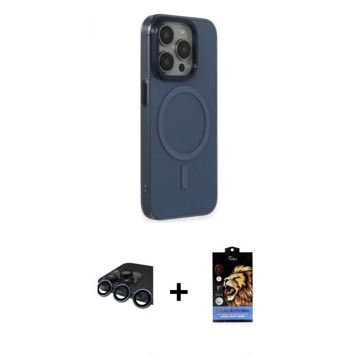 MARSİLYAN™- iPhone 15 Pro Max Kılıf Eksen Işık Prime - Siyah Buffer Hayalet Cam Ekran Koruyucu + Raze Metal Kamera Lens - LT