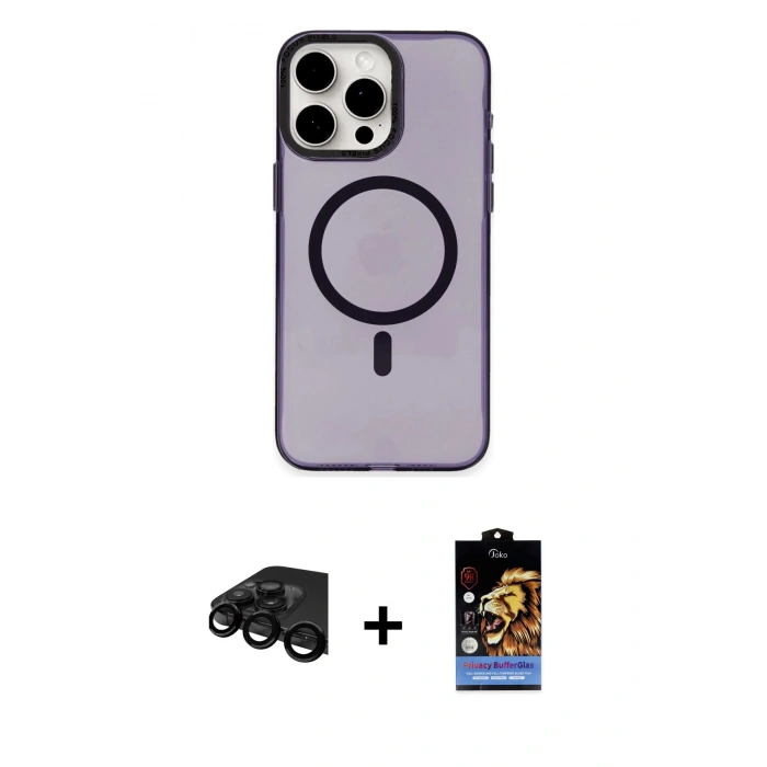 MARSİLYAN™- iPhone 15 Pro Max Kılıf Eksen Işık Prime - Siyah Buffer Hayalet Cam Ekran Koruyucu + Siyah Raze Metal Kamera Lens
