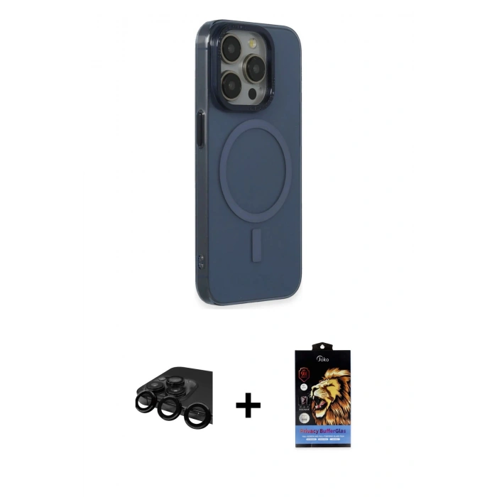 MARSİLYAN™- iPhone 15 Pro Max Kılıf Eksen Işık Prime - Siyah Buffer Hayalet Cam Ekran Koruyucu + Siyah Raze Metal Kamera Lens