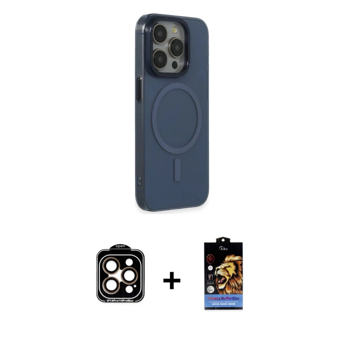 MARSİLYAN™- iPhone 15 Pro Max Kılıf Eksen Işık Prime - Siyah Buffer Hayalet Cam Ekran Koruyucu + Turuncu PVD Metal Kamera Lens