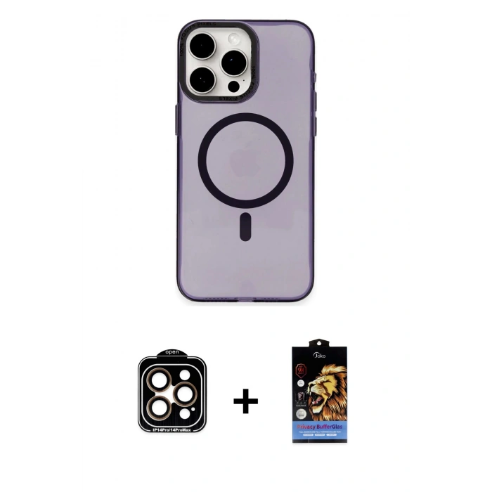 MARSİLYAN™- iPhone 15 Pro Max Kılıf Eksen Işık Prime - Siyah Buffer Hayalet Cam Ekran Koruyucu + Turuncu PVD Metal Kamera Lens