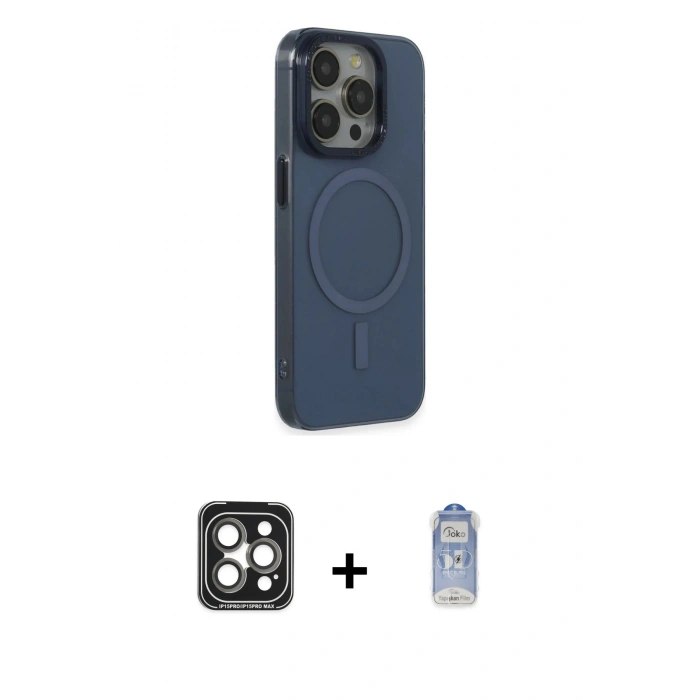 MARSİLYAN™- iPhone 15 Pro Max Kılıf Eksen Işık Prime - Siyah Joko Magic 5D Cam + PVD Metal Kamera Lens - GI