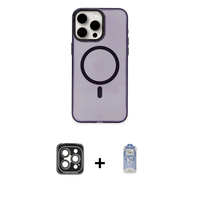 MARSİLYAN™- iPhone 15 Pro Max Kılıf Eksen Işık Prime - Siyah Joko Magic 5D Cam + PVD Metal Kamera Lens - GI