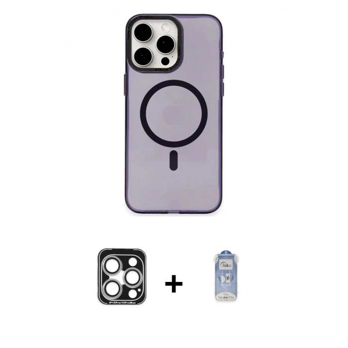 MARSİLYAN™- iPhone 15 Pro Max Kılıf Eksen Işık Prime - Siyah Joko Magic 5D Cam + PVD Metal Kamera Lens - GS