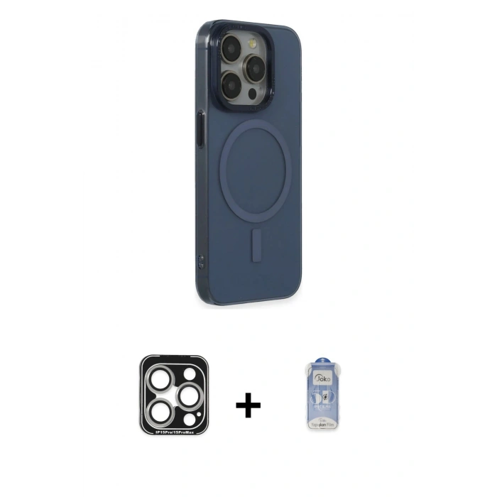 MARSİLYAN™- iPhone 15 Pro Max Kılıf Eksen Işık Prime - Siyah Joko Magic 5D Cam + PVD Metal Kamera Lens - GS
