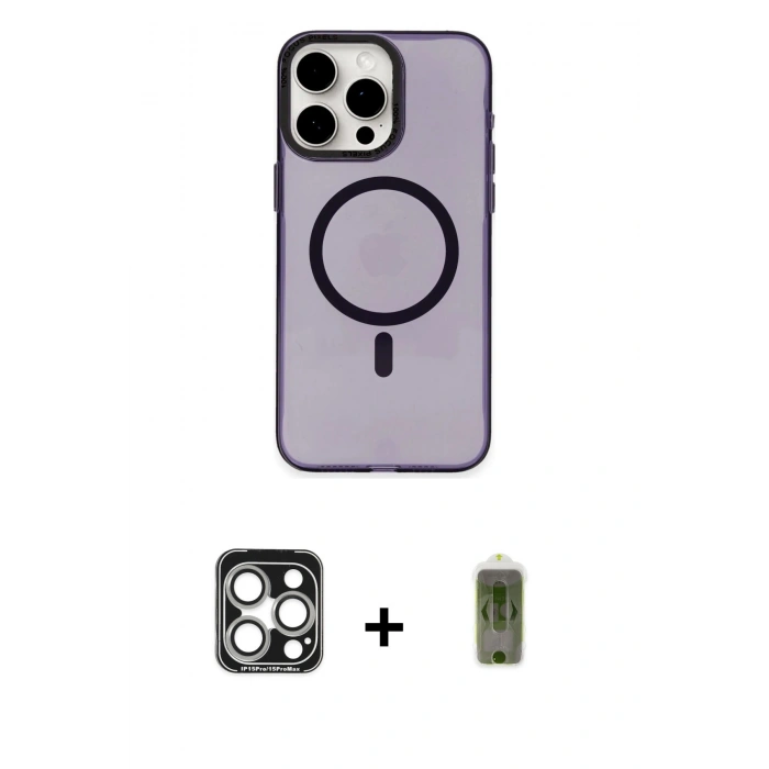 MARSİLYAN™- iPhone 15 Pro Max Kılıf Eksen Işık Prime - Siyah Joko Magic 5D Hayalet Cam + PVD Metal Kamera Lens - GS