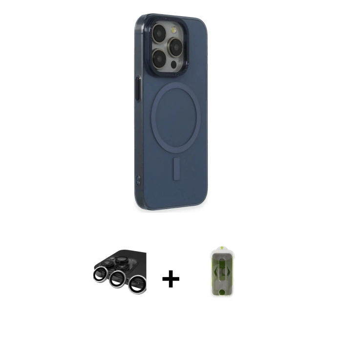 MARSİLYAN™- iPhone 15 Pro Max Kılıf Eksen Işık Prime - Siyah Joko Magic 5D Hayalet Cam + Gümüş Raze Metal Kamera Lens