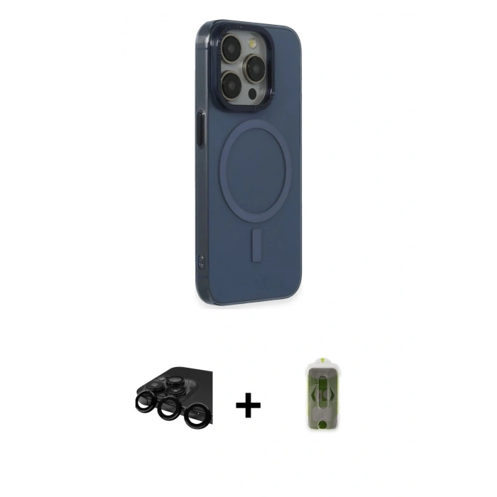 MARSİLYAN™- iPhone 15 Pro Max Kılıf Eksen Işık Prime - Siyah Joko Magic 5D Hayalet Cam + Raze Metal Kamera Lens - SH