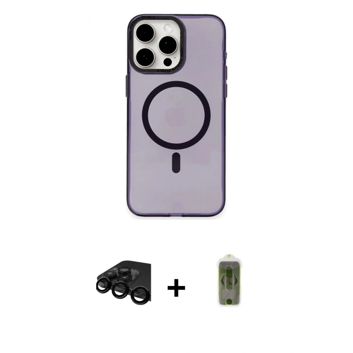 MARSİLYAN™- iPhone 15 Pro Max Kılıf Eksen Işık Prime - Siyah Joko Magic 5D Hayalet Cam + Raze Metal Kamera Lens - SH