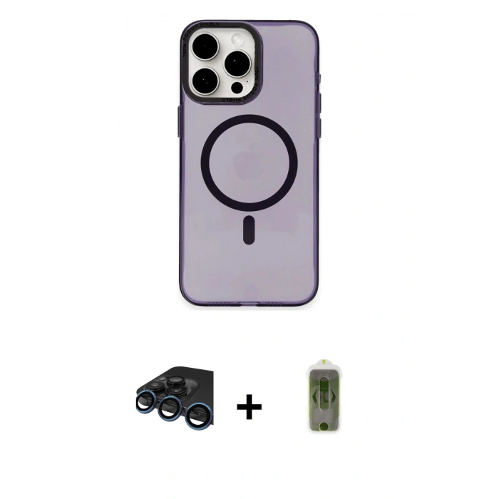 MARSİLYAN™- iPhone 15 Pro Max Kılıf Eksen Işık Prime - Siyah Joko Magic 5D Hayalet Cam + Raze Metal Kamera Lens - LT