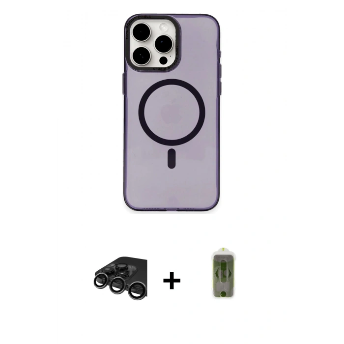 MARSİLYAN™- iPhone 15 Pro Max Kılıf Eksen Işık Prime - Siyah Joko Magic 5D Hayalet Cam + Raze Metal Kamera Lens - TMGI