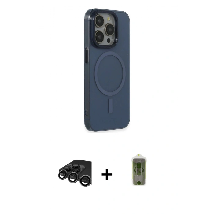 MARSİLYAN™- iPhone 15 Pro Max Kılıf Eksen Işık Prime - Siyah Joko Magic 5D Hayalet Cam + Raze Metal Kamera Lens - TMGI