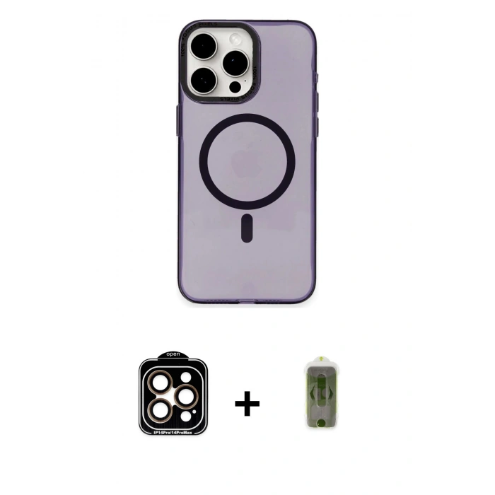 MARSİLYAN™- iPhone 15 Pro Max Kılıf Eksen Işık Prime - Siyah Joko Magic 5D Hayalet Cam + Turuncu PVD Metal Kamera Lens