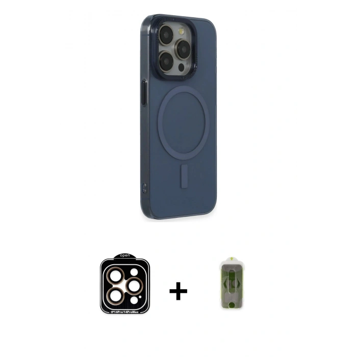 MARSİLYAN™- iPhone 15 Pro Max Kılıf Eksen Işık Prime - Siyah Joko Magic 5D Hayalet Cam + Turuncu PVD Metal Kamera Lens