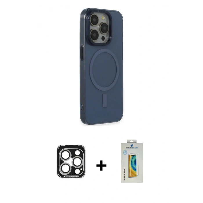 MARSİLYAN™- iPhone 15 Pro Max Kılıf Eksen Işık Prime - Siyah Polymer Nano Ekran Koruyucu + PVD Metal Kamera Lens - GS