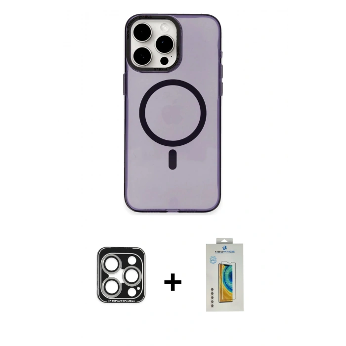 MARSİLYAN™- iPhone 15 Pro Max Kılıf Eksen Işık Prime - Siyah Polymer Nano Ekran Koruyucu + PVD Metal Kamera Lens - GS