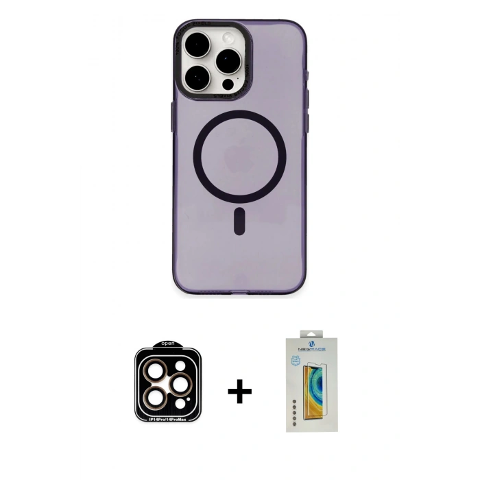 MARSİLYAN™- iPhone 15 Pro Max Kılıf Eksen Işık Prime - Siyah Polymer Nano Ekran Koruyucu + PVD Metal Kamera Lens - TU