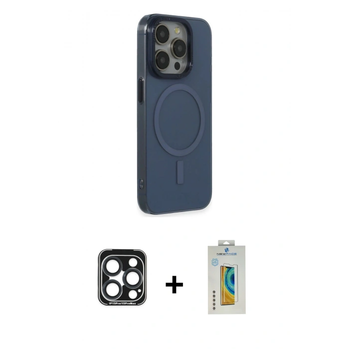 MARSİLYAN™- iPhone 15 Pro Max Kılıf Eksen Işık Prime - Siyah Polymer Nano Ekran Koruyucu + PVD Metal Kamera Lens - LT