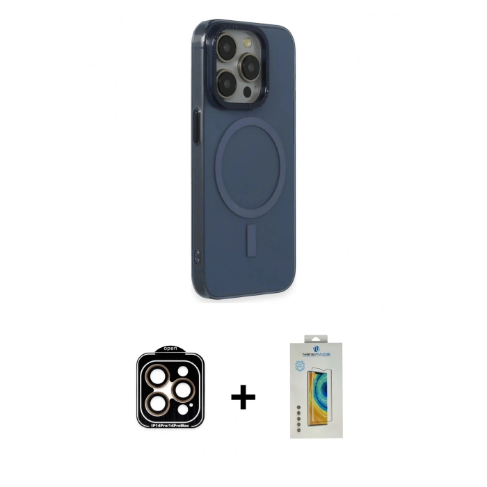 MARSİLYAN™- iPhone 15 Pro Max Kılıf Eksen Işık Prime - Siyah Polymer Nano Ekran Koruyucu + PVD Metal Kamera Lens - TU