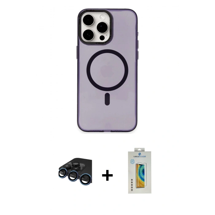 MARSİLYAN™- iPhone 15 Pro Max Kılıf Eksen Işık Prime - Siyah Polymer Nano Ekran Koruyucu + Raze Metal Kamera Lens - LT