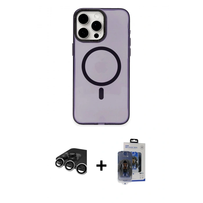MARSİLYAN™- iPhone 15 Pro Max Kılıf Eksen Işık Prime - Siyah Vanessa Magic Cam + Raze Metal Kamera Lens - GS