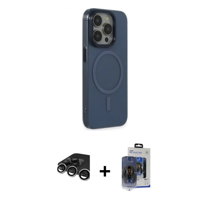 MARSİLYAN™- iPhone 15 Pro Max Kılıf Eksen Işık Prime - Siyah Vanessa Magic Cam + Raze Metal Kamera Lens - GS