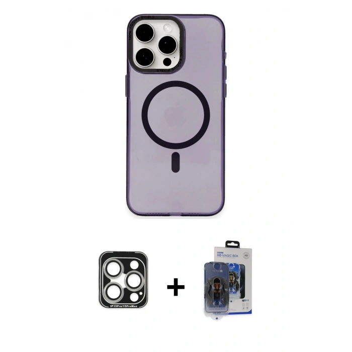 MARSİLYAN™- iPhone 15 Pro Max Kılıf Eksen Işık Prime - Siyah Vanessa Magic Cam + PVD Metal Kamera Lens - GS