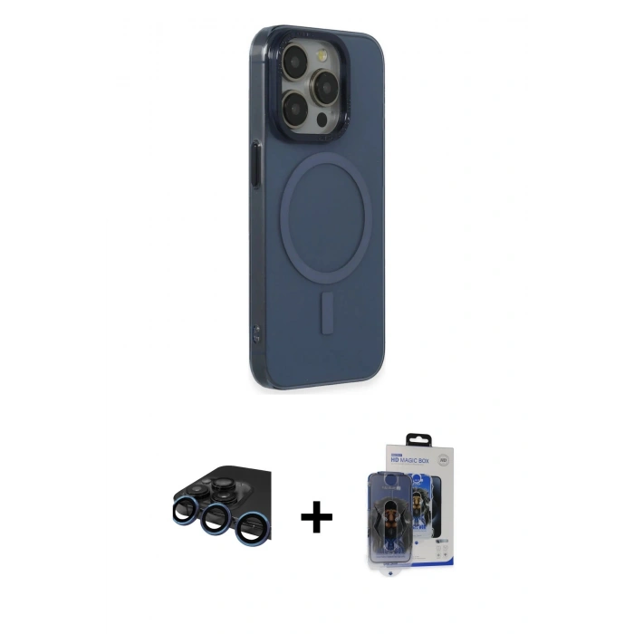 MARSİLYAN™- iPhone 15 Pro Max Kılıf Eksen Işık Prime - Siyah Vanessa Magic Cam + Raze Metal Kamera Lens - LT