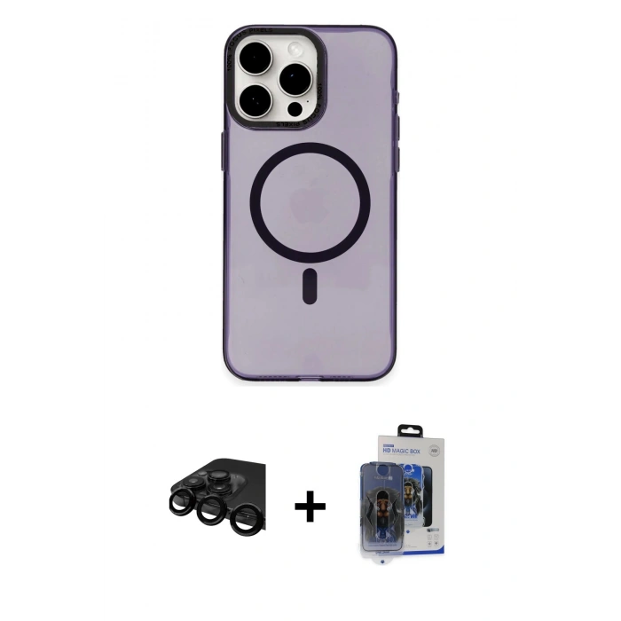 MARSİLYAN™- iPhone 15 Pro Max Kılıf Eksen Işık Prime - Siyah Vanessa Magic Cam + Siyah Raze Metal Kamera Lens