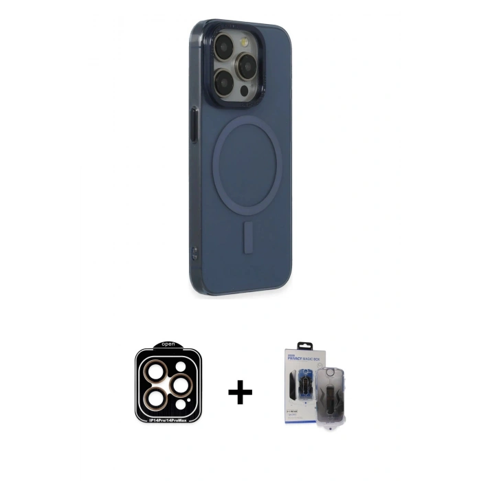 MARSİLYAN™- iPhone 15 Pro Max Kılıf Eksen Işık Prime - Siyah Vanessa Magic Hayalet Cam + PVD Metal Kamera Lens - TU