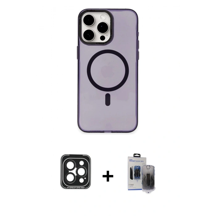 MARSİLYAN™- iPhone 15 Pro Max Kılıf Eksen Işık Prime - Siyah Vanessa Magic Hayalet Cam + PVD Metal Kamera Lens - SH