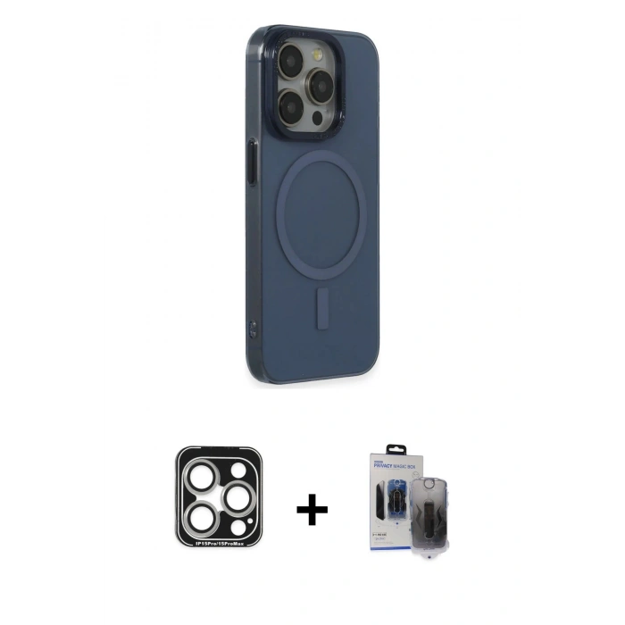 MARSİLYAN™- iPhone 15 Pro Max Kılıf Eksen Işık Prime - Siyah Vanessa Magic Hayalet Cam + PVD Metal Kamera Lens - GS